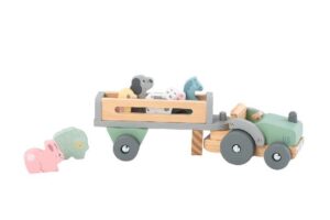 TRACTOR REMOLQUE CON ANIMALES MADERA