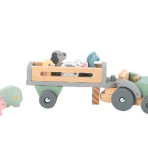 TRACTOR REMOLQUE CON ANIMALES MADERA