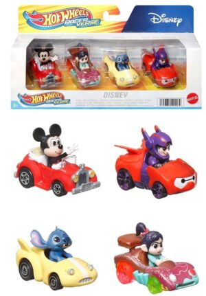 PACK 4 MINI COCHES PERSONAJES DISNEY HOT WHEELS