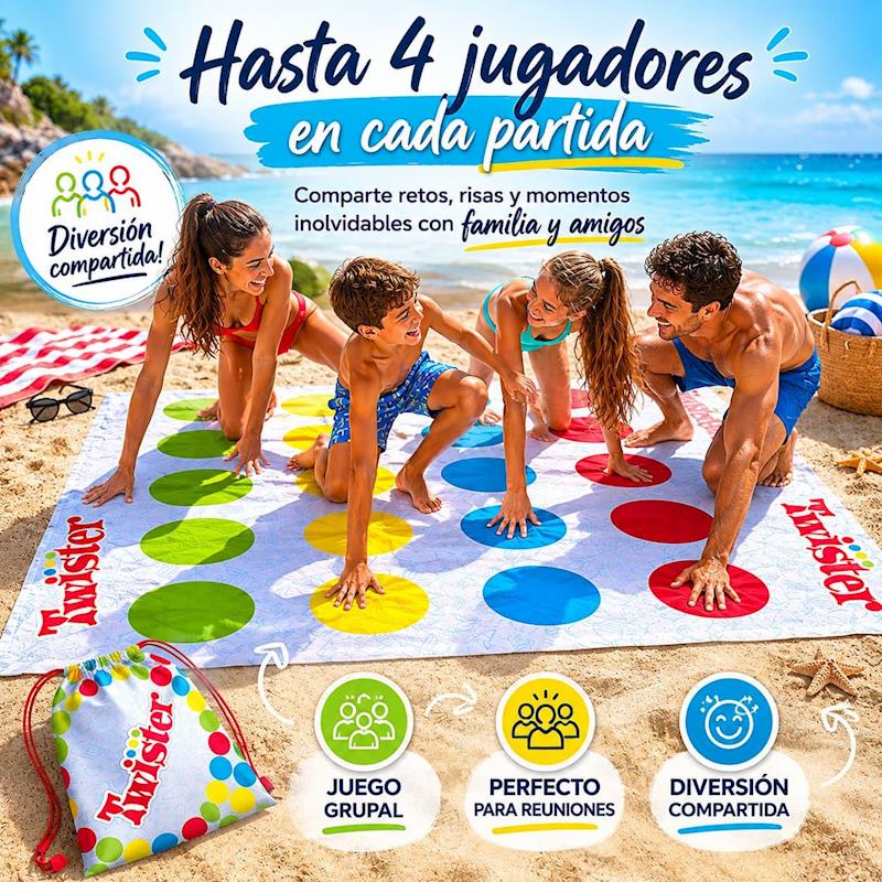 TOALLA JUEGO TWISTER EN MOCHILA Y RULETA IMPERMEABLE, 100x100cm