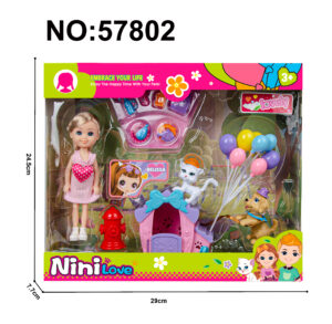 MUÑECA FIESTA DE MASCOTAS CON PERRO Y GATO 15cm