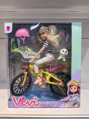 MUÑECA CON BICICLETA Y PERRO 23cm