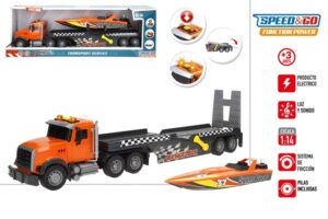 SPEED&GO CAMION REMOLQUE FRICCION 53CM. 1:14 C/LANCHA, LUZ Y SONIDO